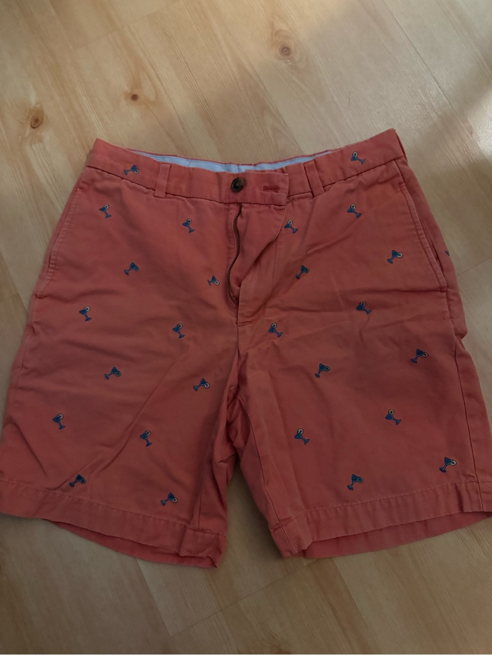 Brooks Brothers Coral Shorts with Blue Embroidery